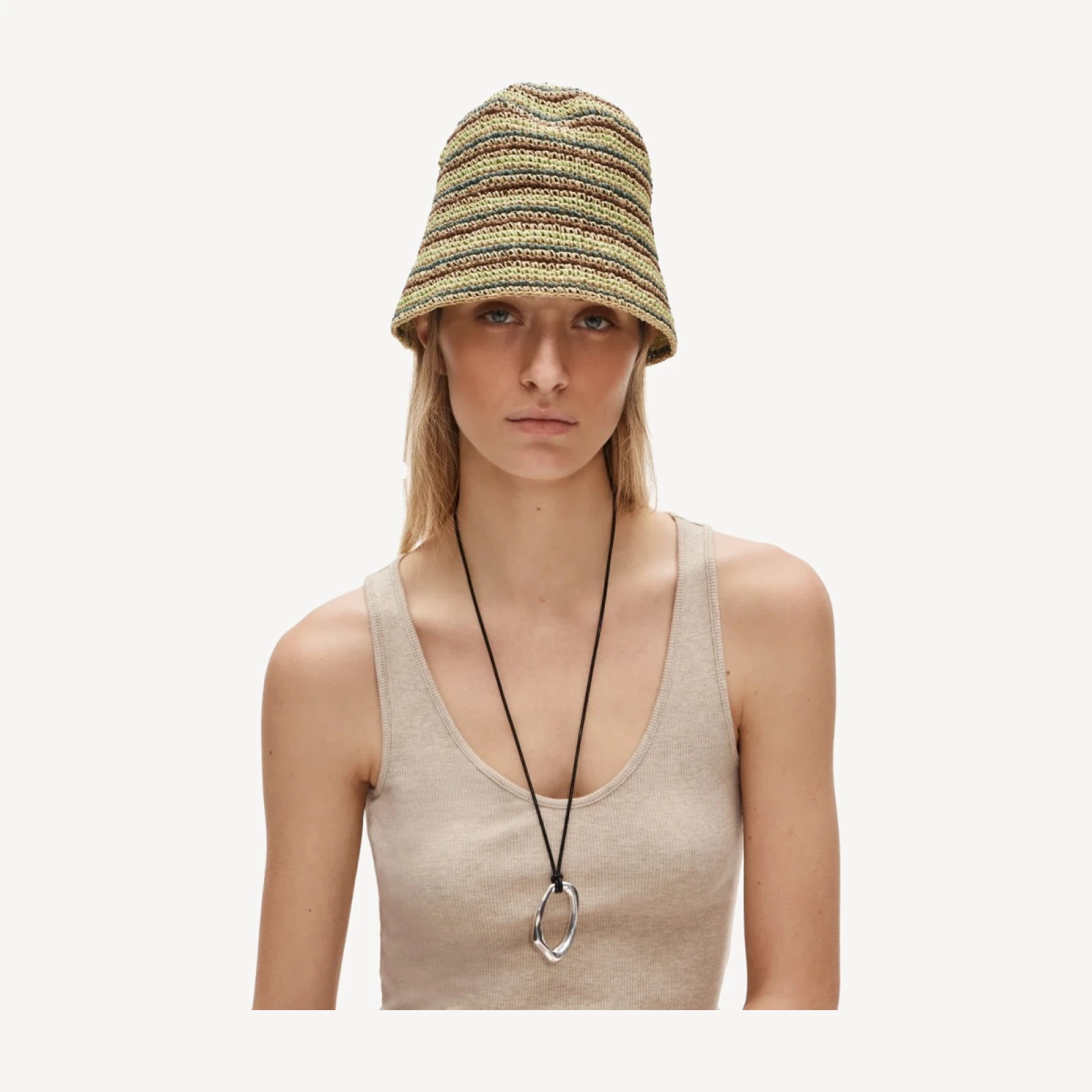 Handcrocheted straw hat in stripe