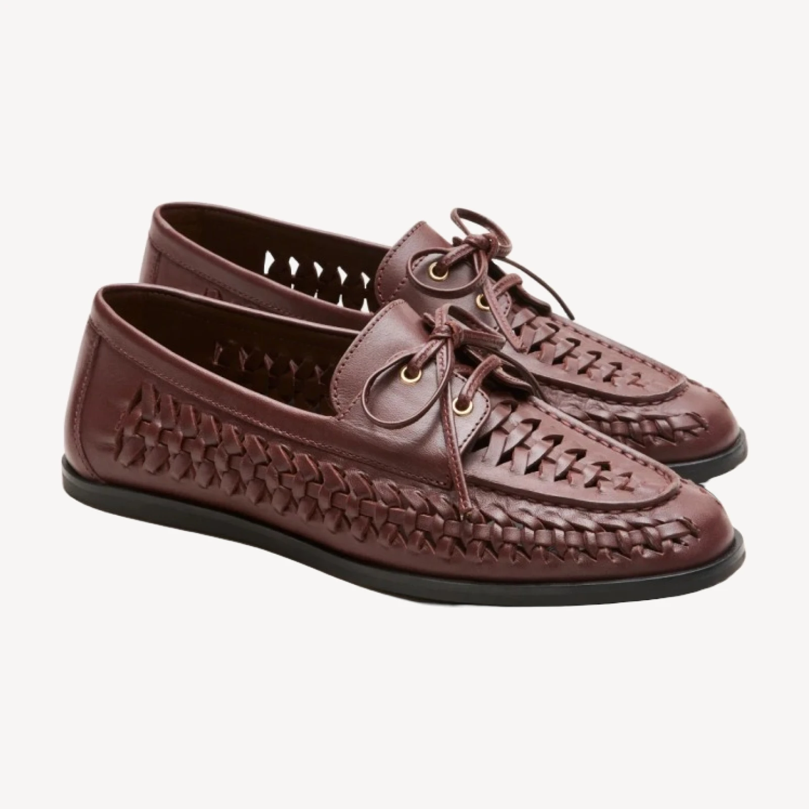 Woven leather boat shoes