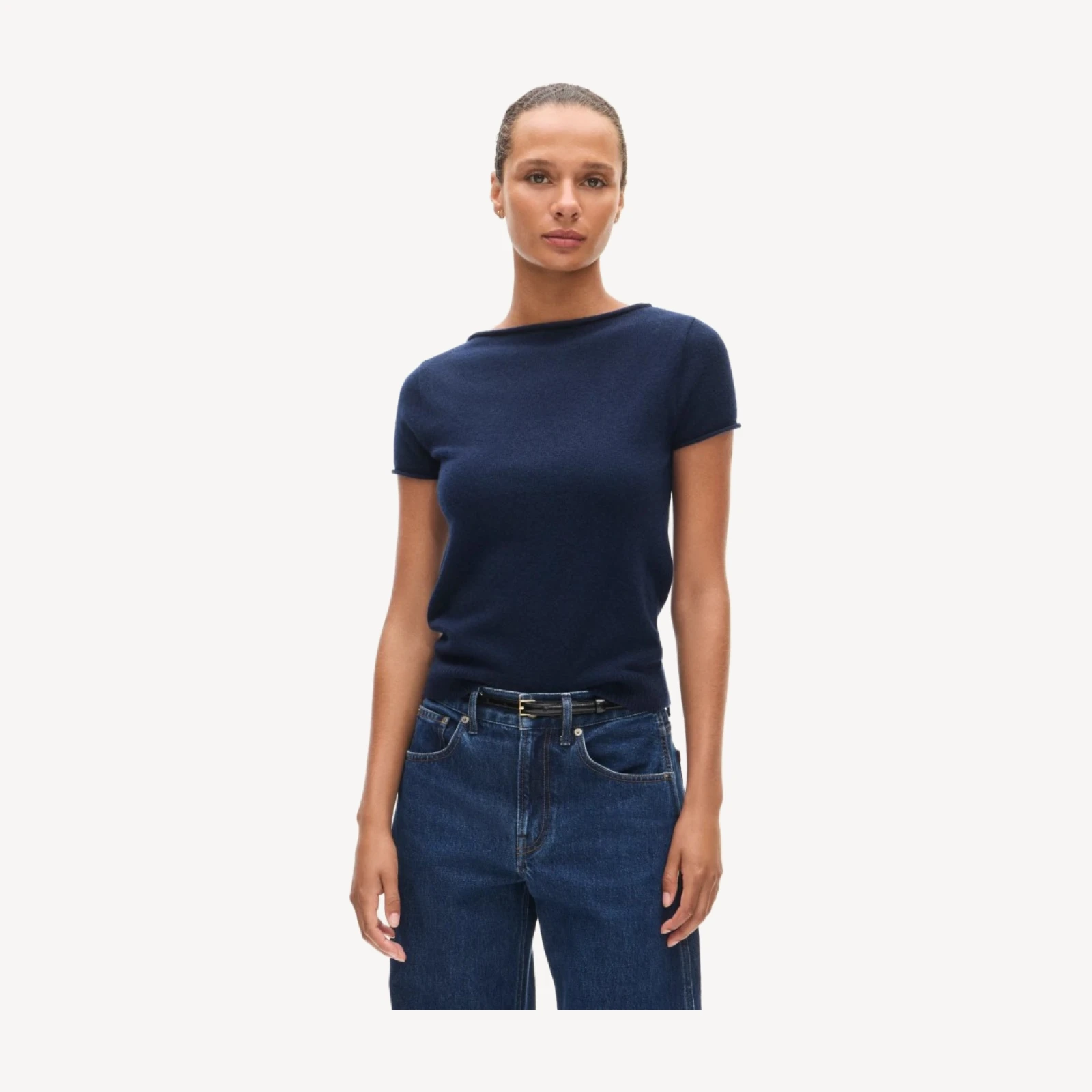 Rolled cashmere boatneck sweater-tee
