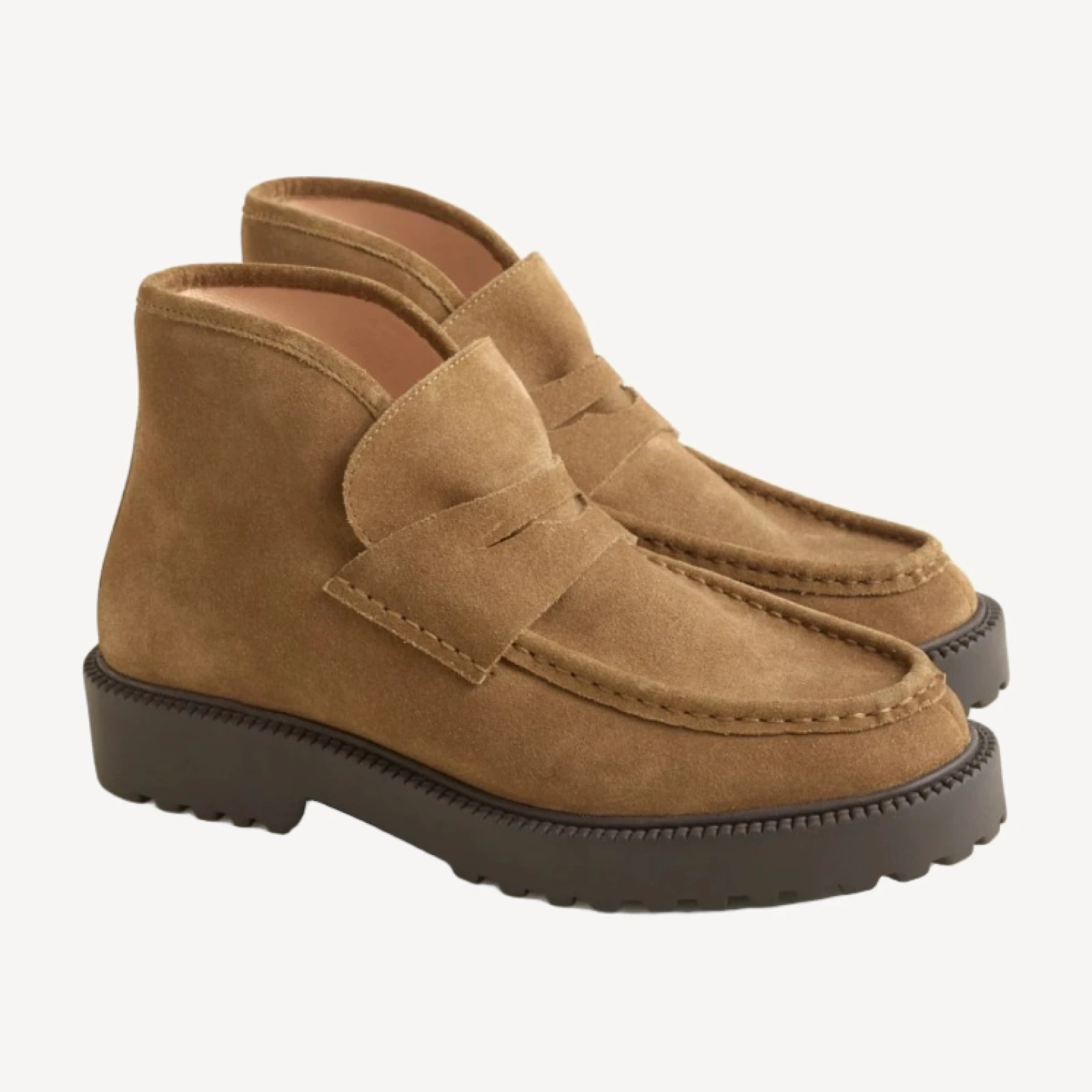 Lug-sole loafer boots in suede