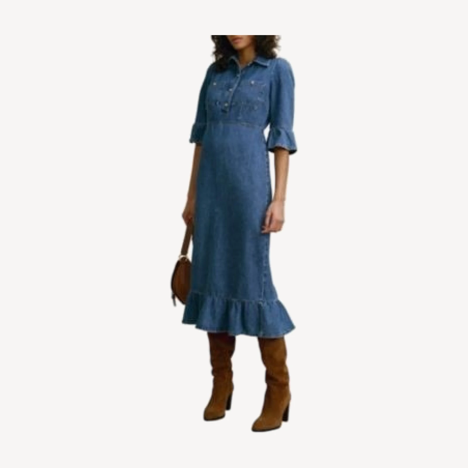 Mint Velvet Women's Ruffle Hem Denim Midi Dress