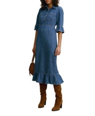 Mint Velvet Women's Ruffle Hem Denim Midi Dress