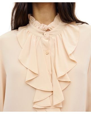 Gerard Darel Loan Silk Ruffle Front Top