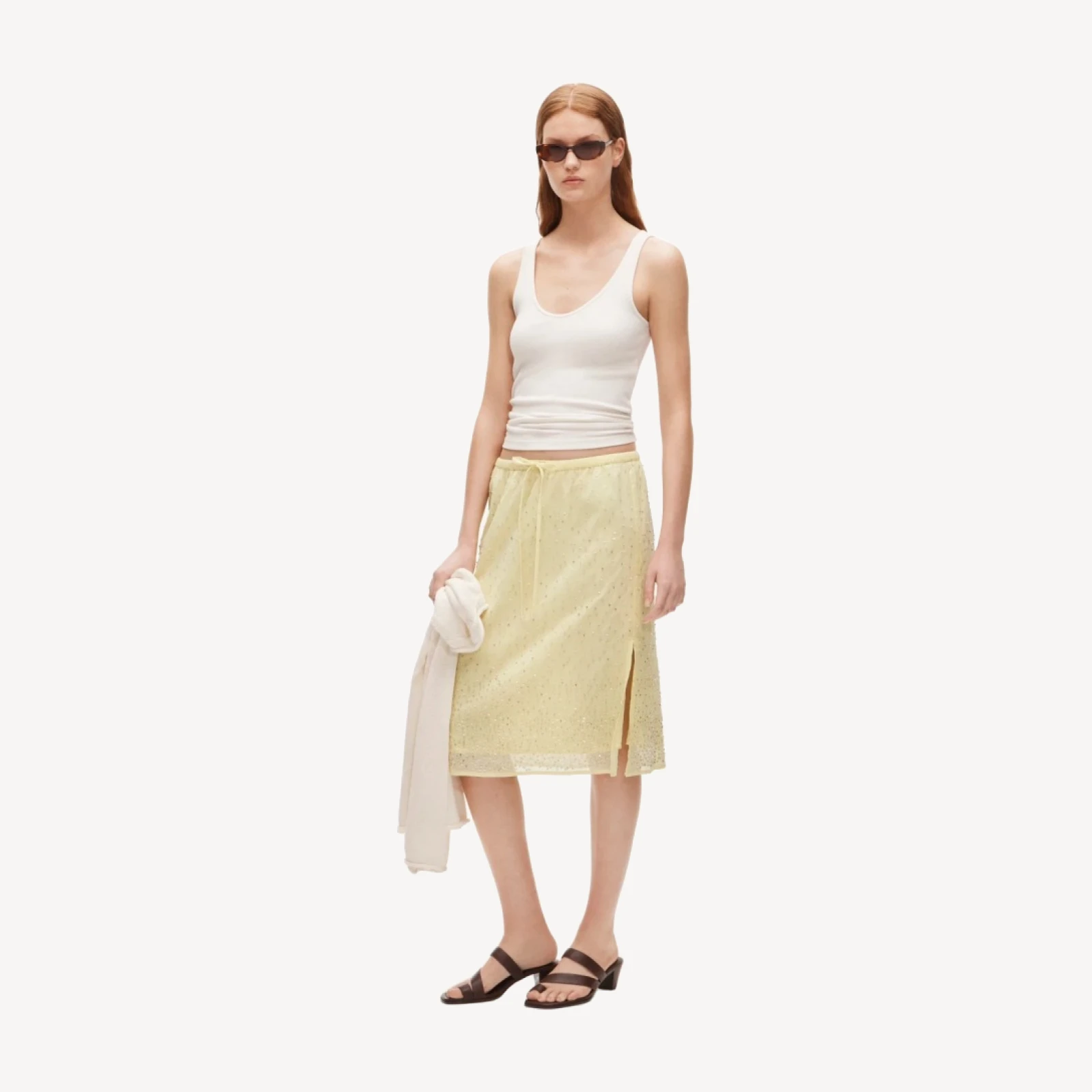 Drawstring slip skirt in beaded cotton