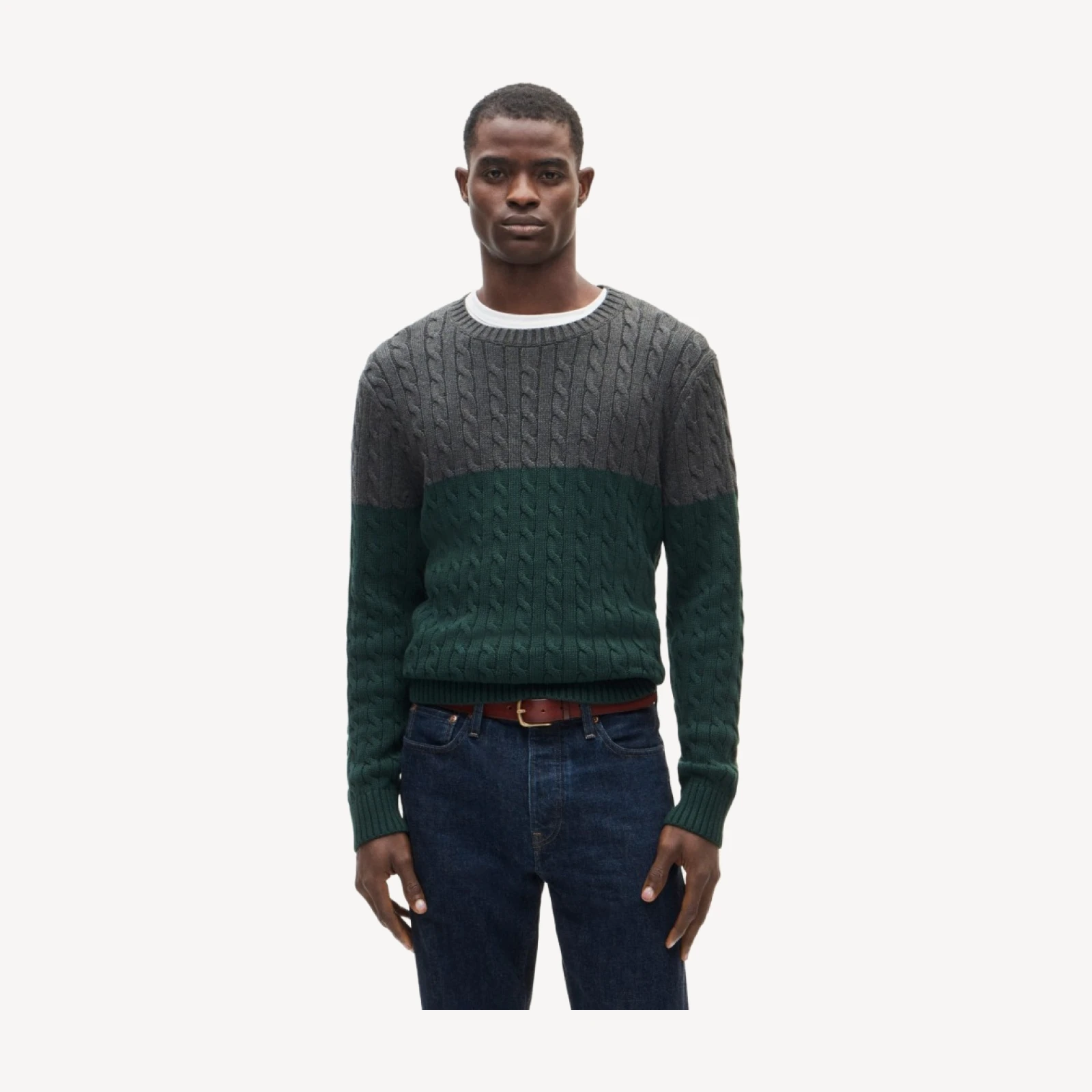 Heritage cotton cable-knit sweater in colorblock