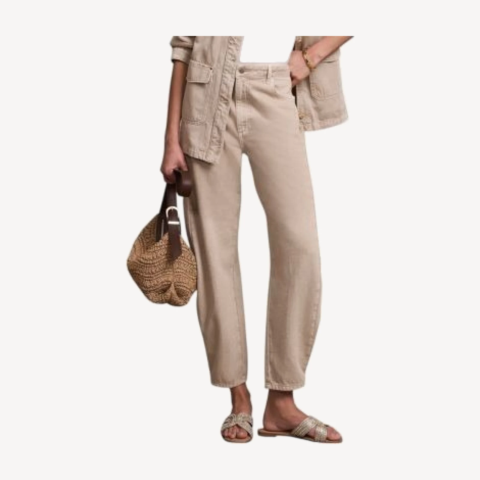 Mint Velvet Women's Netural Balloon Popper Jeans, Sand Wash