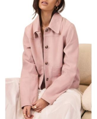 Mint Velvet Women's Suede Jacket with Classic Collar & Button-Front Pockets