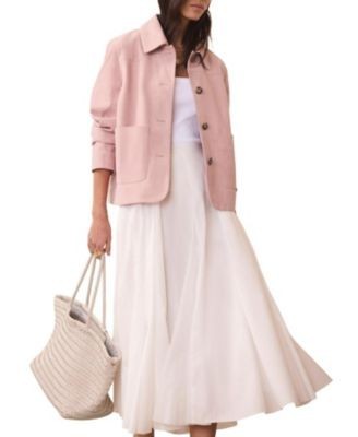 Mint Velvet Women's Suede Jacket with Classic Collar & Button-Front Pockets