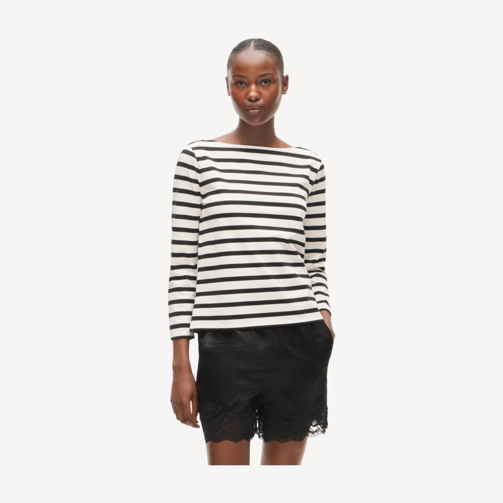 Boatneck T-shirt in striped heavyweight cotton