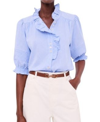 Mint Velvet Women's Cotton Chambray Ruffle Blouse