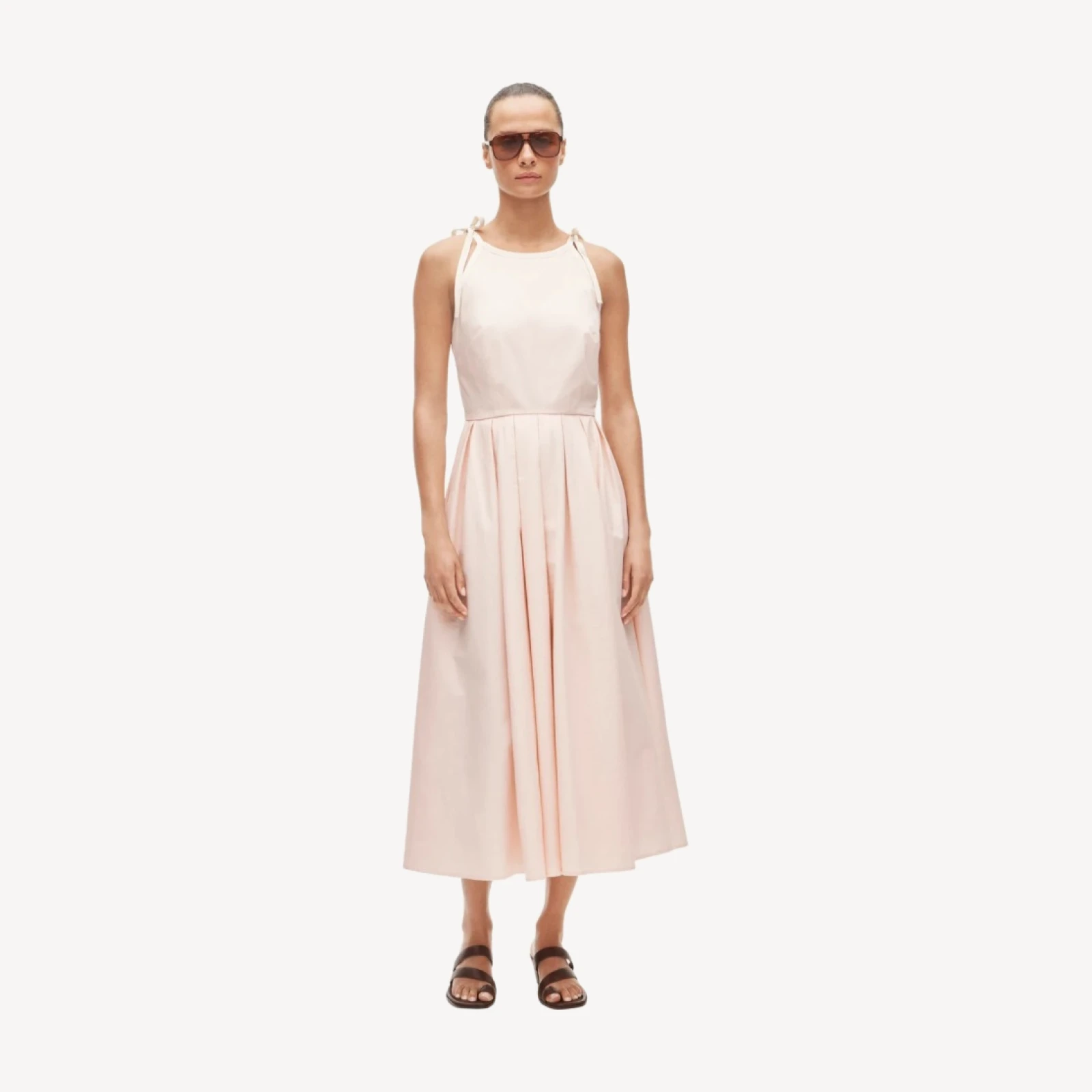 Pleated dress in cotton poplin with ties
