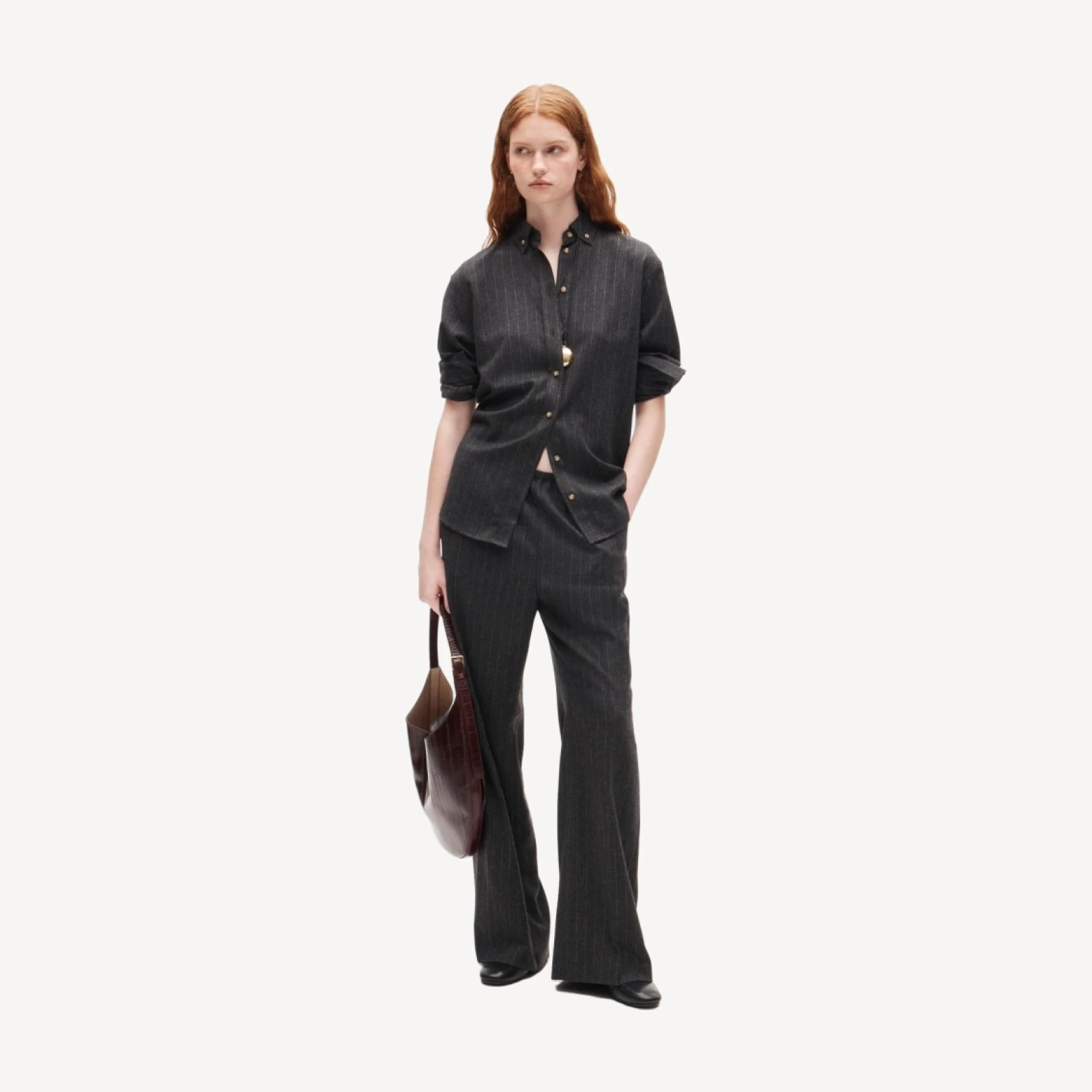 Cosmo pant in pinstriped Italian wool blend
