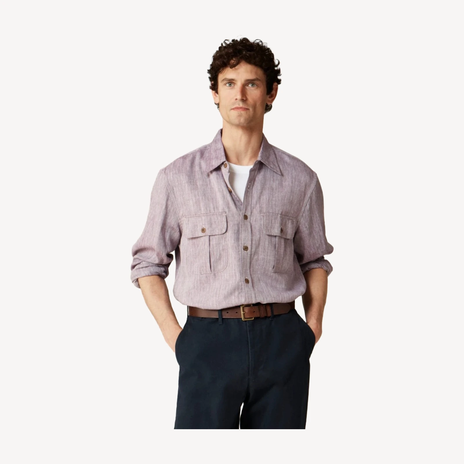Two-pocket herringbone workshirt in TENCEL™ lyocell-linen blend