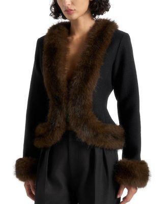 Maniere De Voir Lina Sculpted Wool & Fur Trim Jacket