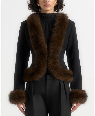 Maniere De Voir Lina Sculpted Wool & Fur Trim Jacket