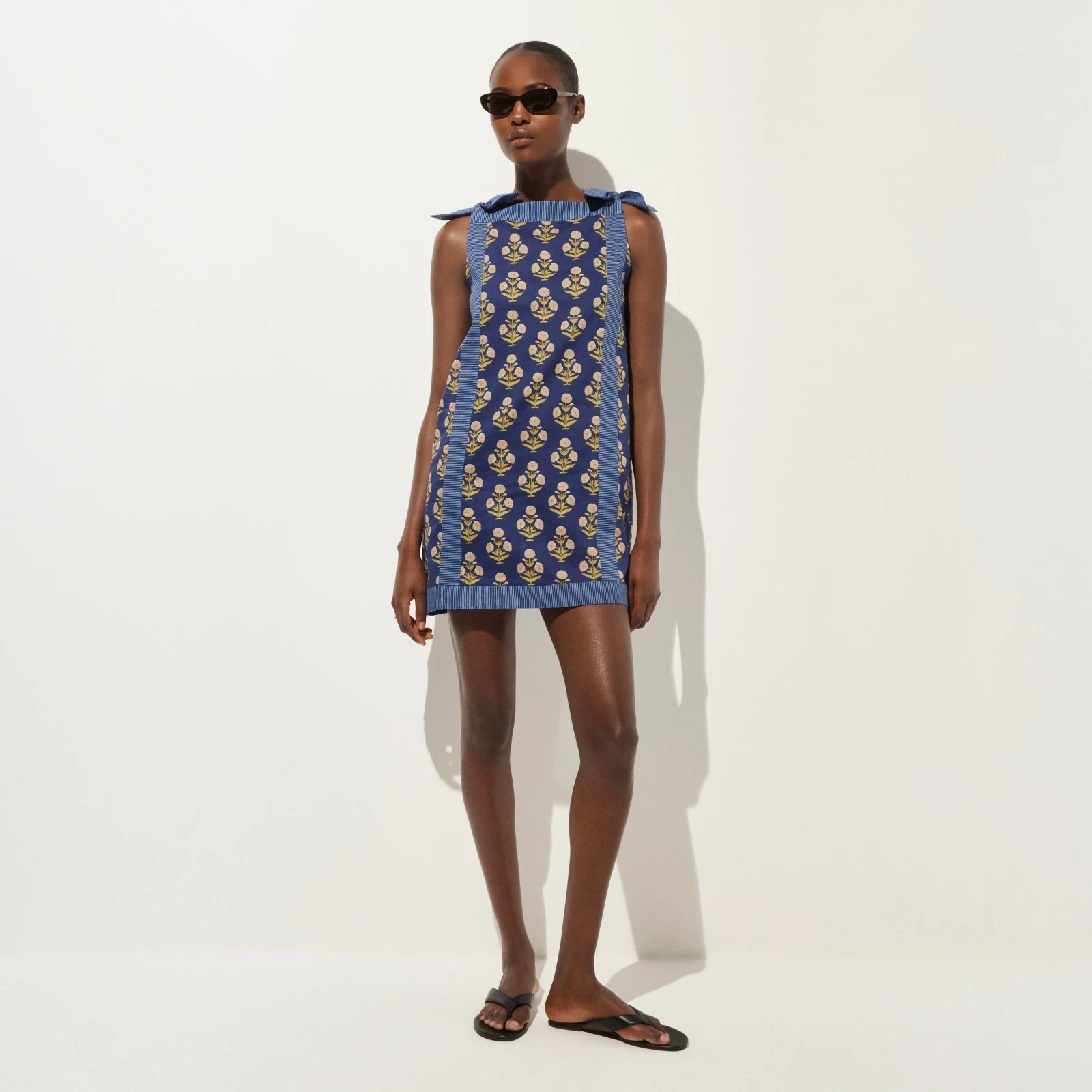 Sadie beach dress in cotton voile marigold block print