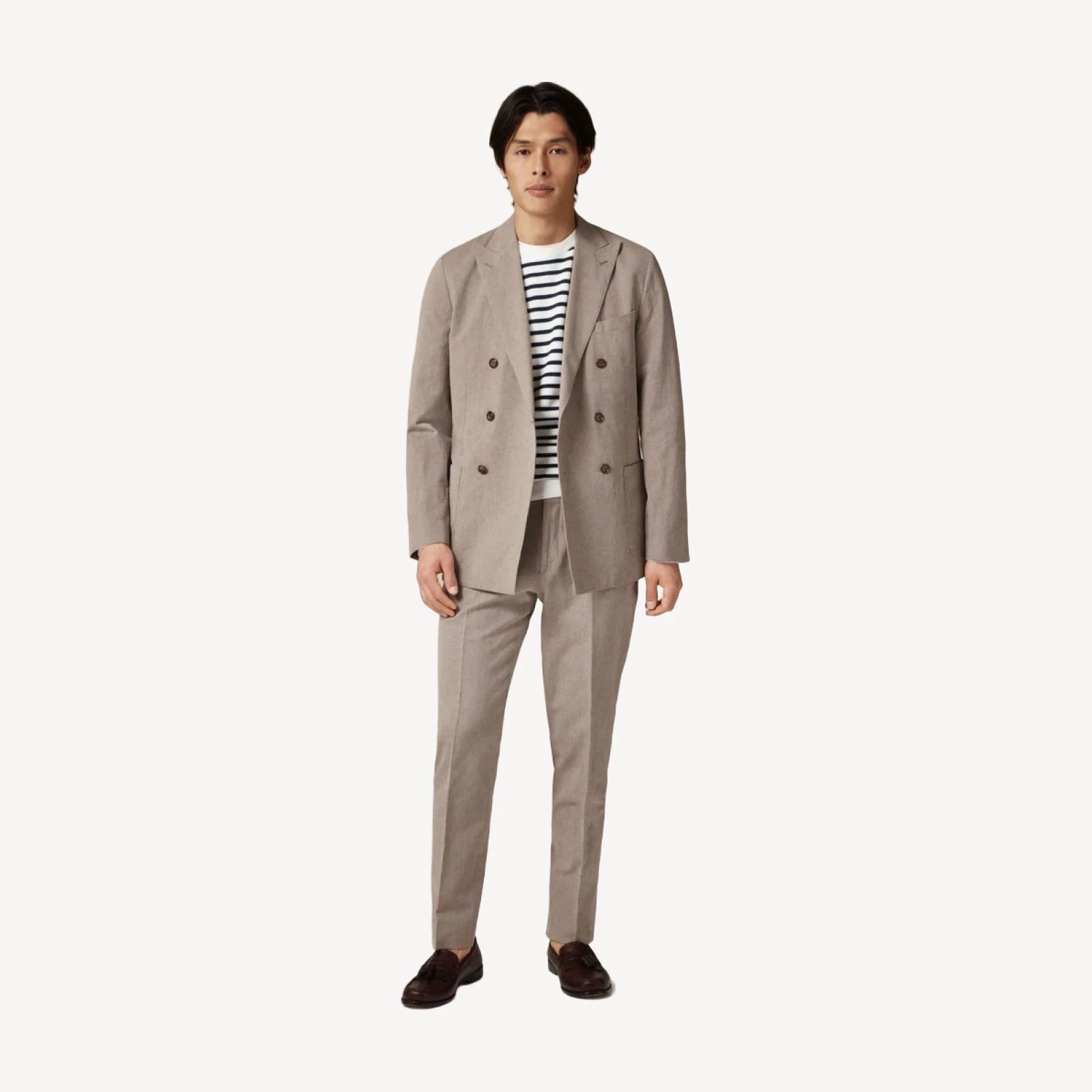 Ludlow Slim-fit double-breasted suit jacket in Irish cotton-linen blend