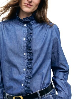 Gerard Darel Loupy Cotton Eyelet Ruffle Blouse