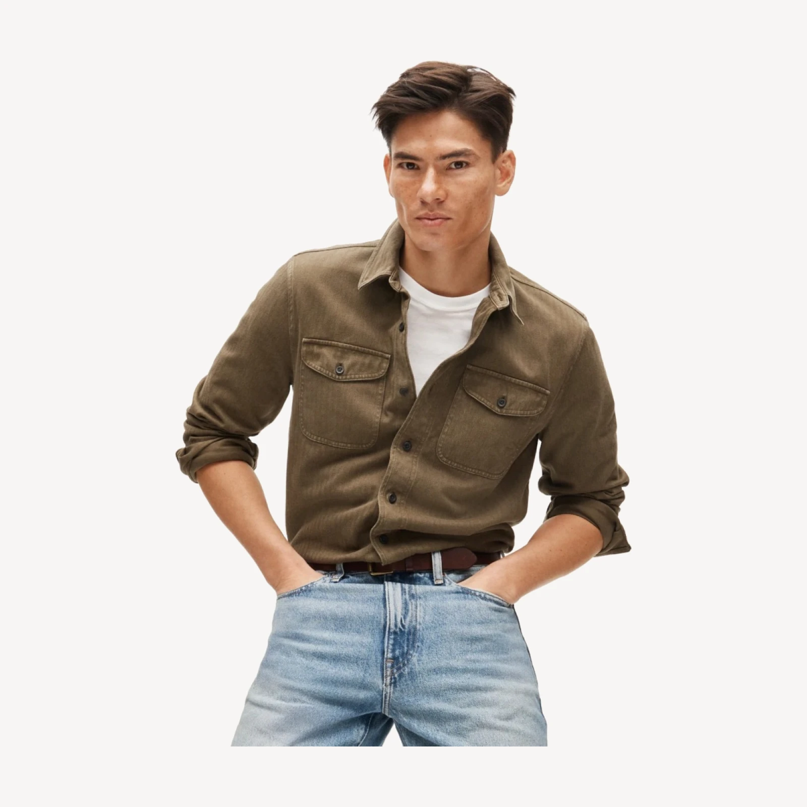 Herringbone workshirt in cotton