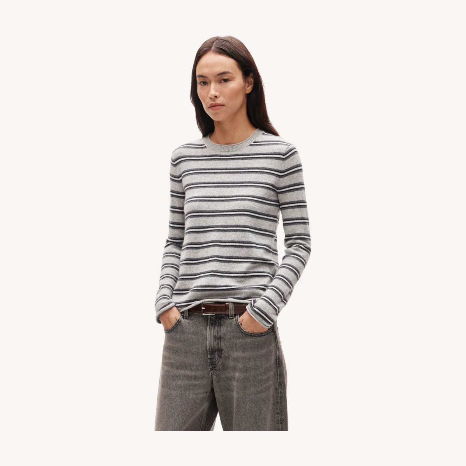 Rolled cashmere long-sleeve sweater in stripe