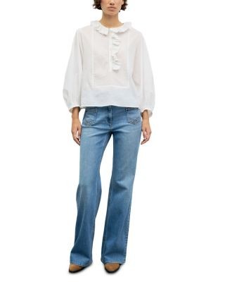 Gerard Darel Leone Cotton Ruffle Trim Blouse