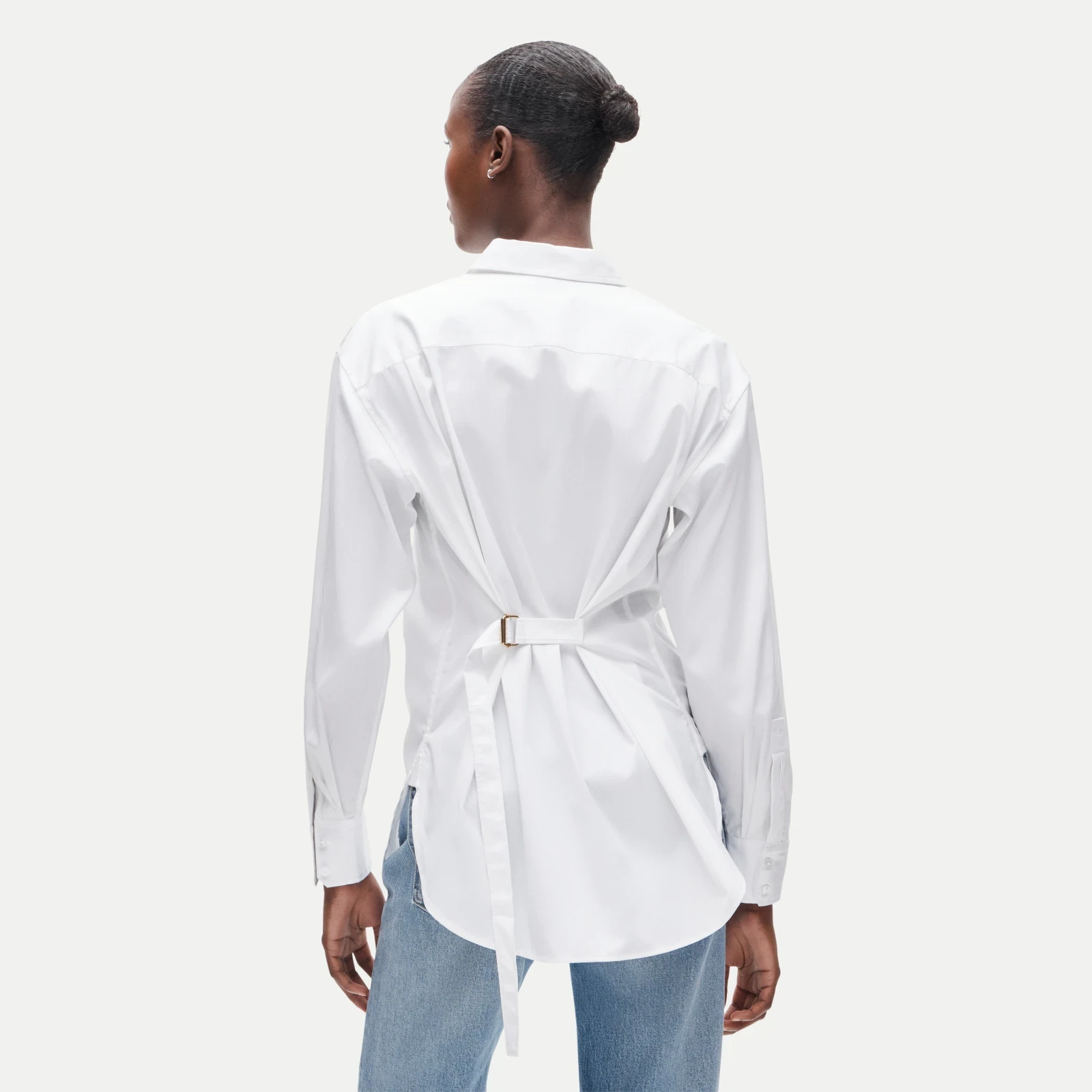 Cinched-back button-up shirt in Greenwich poplin