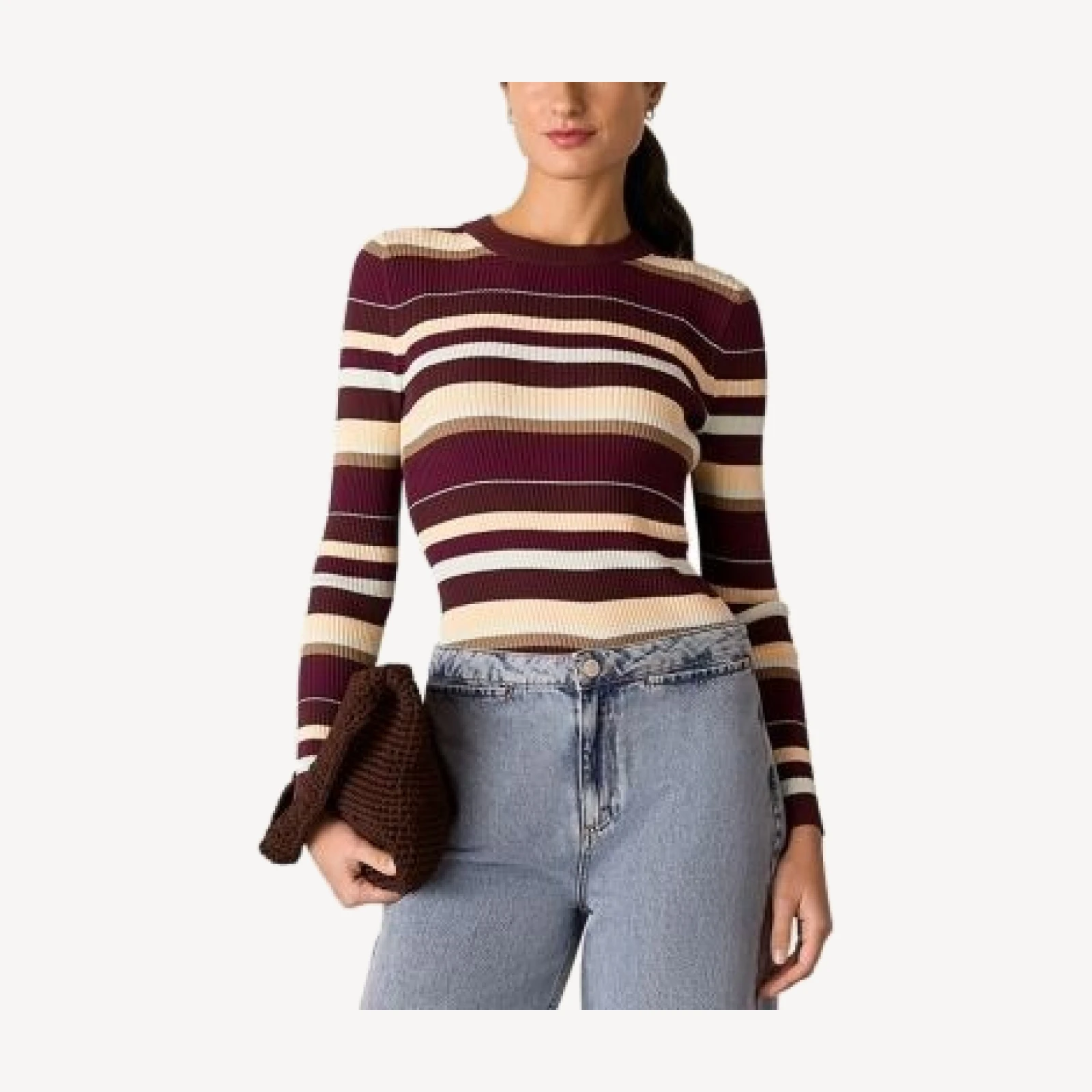 Whistles Multi Stripe Crewneck Knit Top