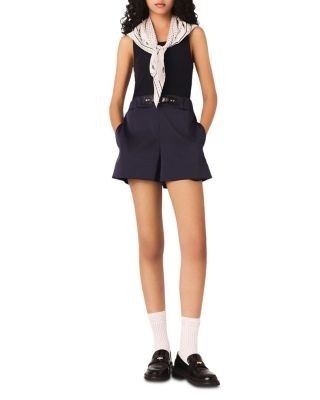 Maje Iezelie Navy Blue Satin Shorts