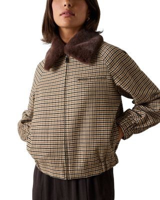 Whistles Faux Fur Collar Bomber Jacket