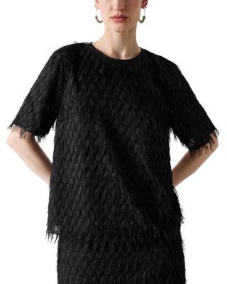 Whistles Tufted Fringe Short Sleeve Top