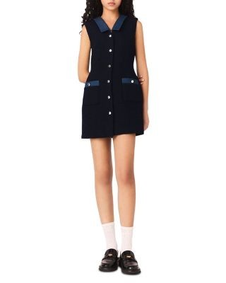 Maje Tweed Dress with Denim Details