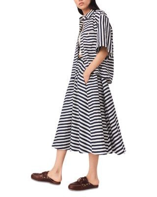 Maje Jalais Striped Midi Skirt