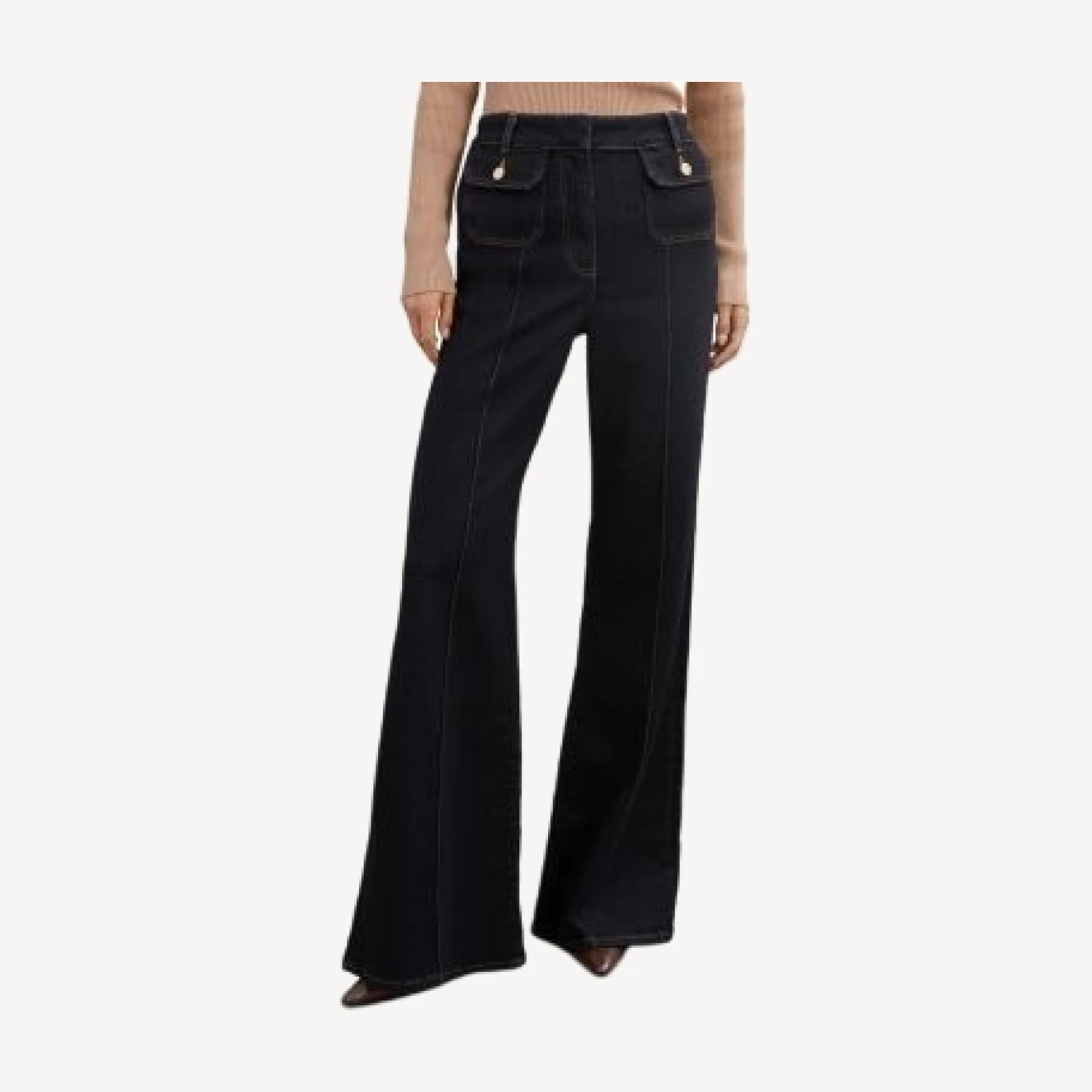 Reiss Ria High Rise Button Detail Flare Jeans in Dark Blue