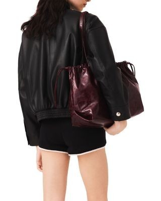 Maje Leather Funnel Neck Jacket