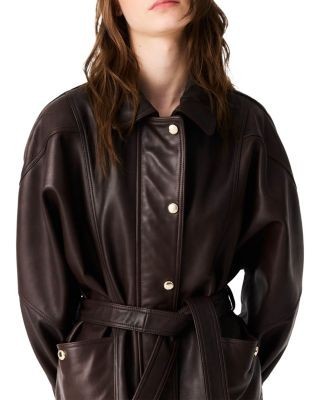 Maje Bianino Leather Belted Jacket