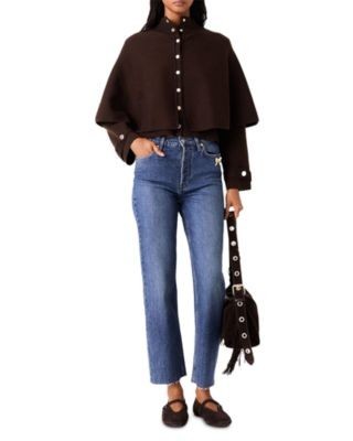 Maje High Neck Cape Layered Cardigan Sweater