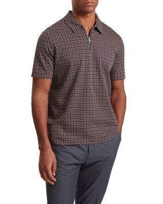 Ted Baker Grae Short Sleeve Geo Jacquard Zip Neck Polo