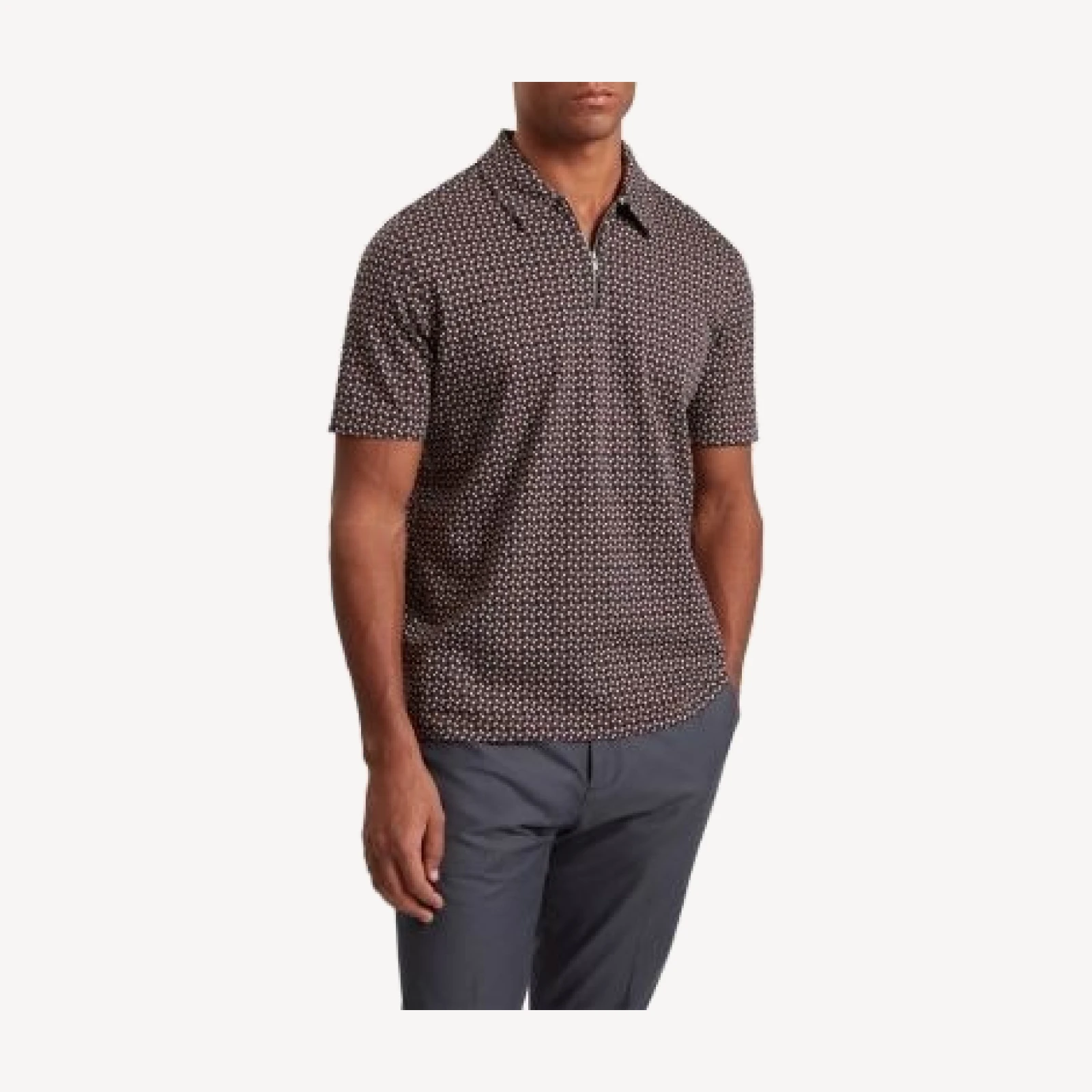 Ted Baker Grae Short Sleeve Geo Jacquard Zip Neck Polo