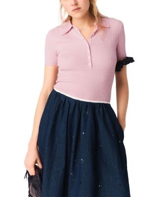 Maje Embroidered Denim Midi Skirt