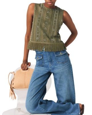 Maje Lilurex Fringed Rhinestone Flower Top