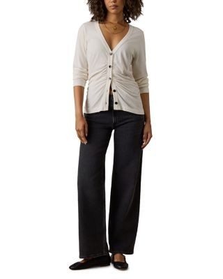 Faherty Ruched V Neck Cardigan Tee