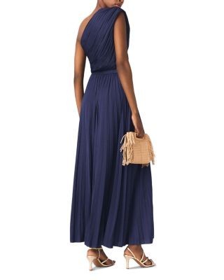 Maje Revi Asymmetric Pleated Maxi Dress