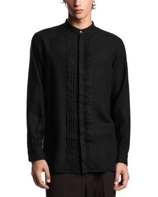 Emporio Armani Garment Dyed Linen Guru Collar Regular Fit Button Down Shirt