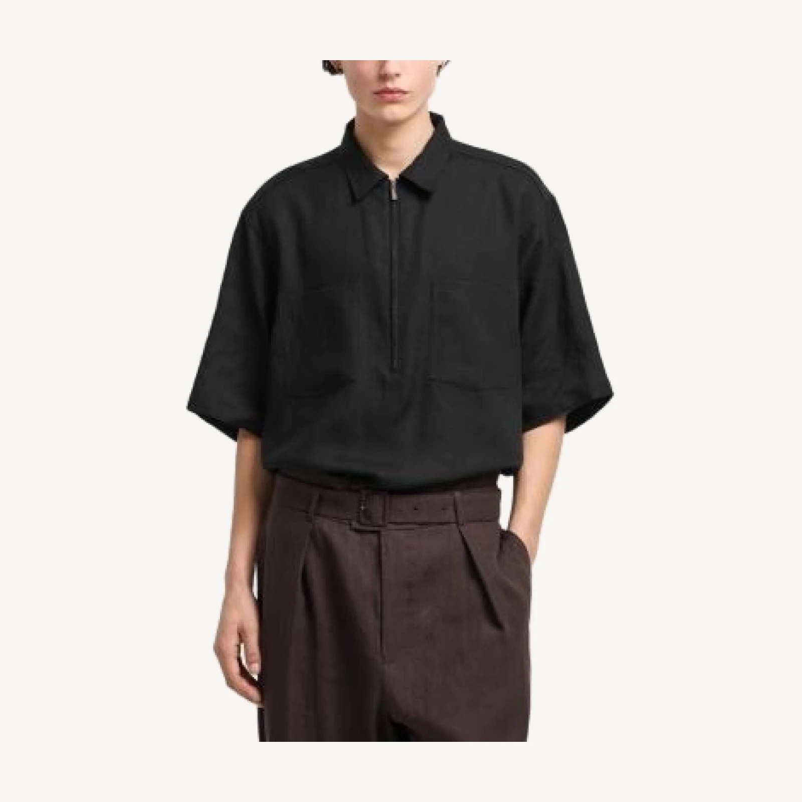 Emporio Armani Regular Fit Zip Linen Polo Shirt