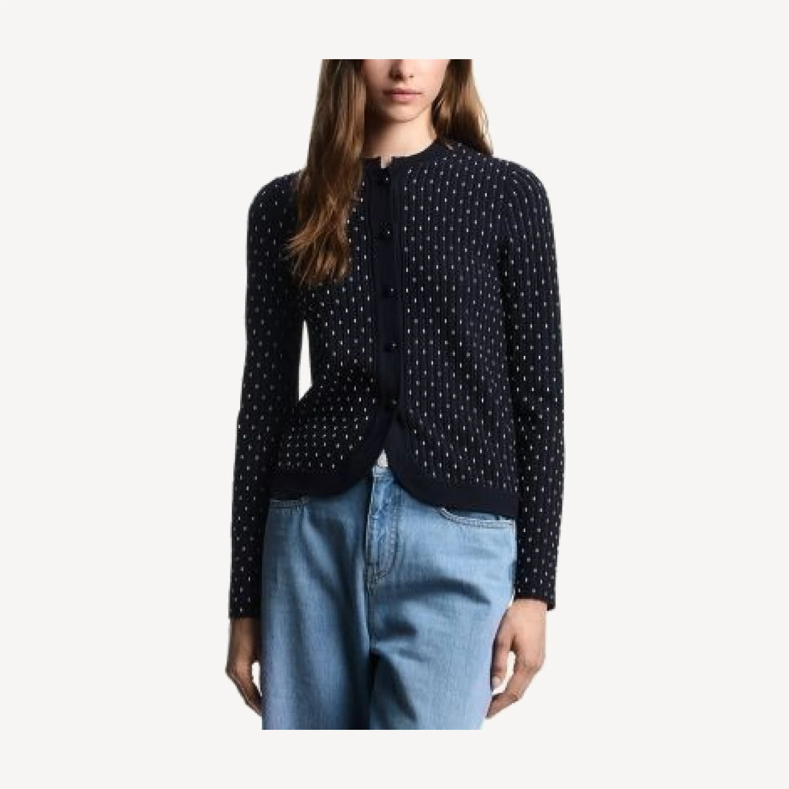 Emporio Armani Striped and Polka Dot Jacquard Motif Cardigan Sweater