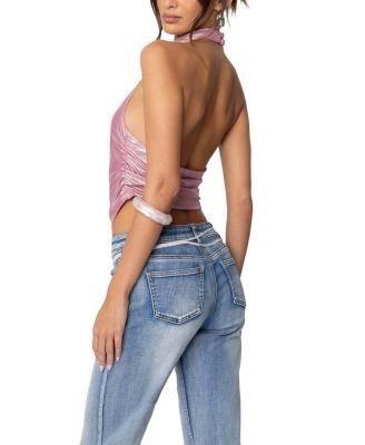 Edikted Shiny Backless Cowl Neck Top
