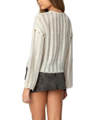 Edikted Stripey Shredded Sweater