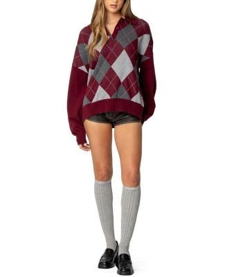 Edikted Argyle Oversized Polo Sweater
