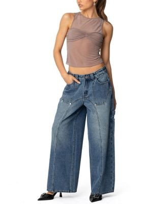 Edikted Tal Baggy Low Rise Carpenter Jeans in Blue Wash