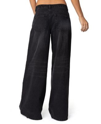 Edikted Pleated Detail Low Rise Jeans in Black